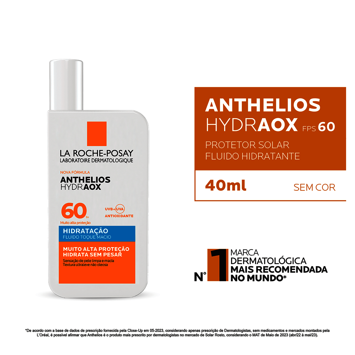 Protetor Solar FPS60 Anthelios Hydraox Fluido Toque Macio Sem Cor 40mL - Imagem 2